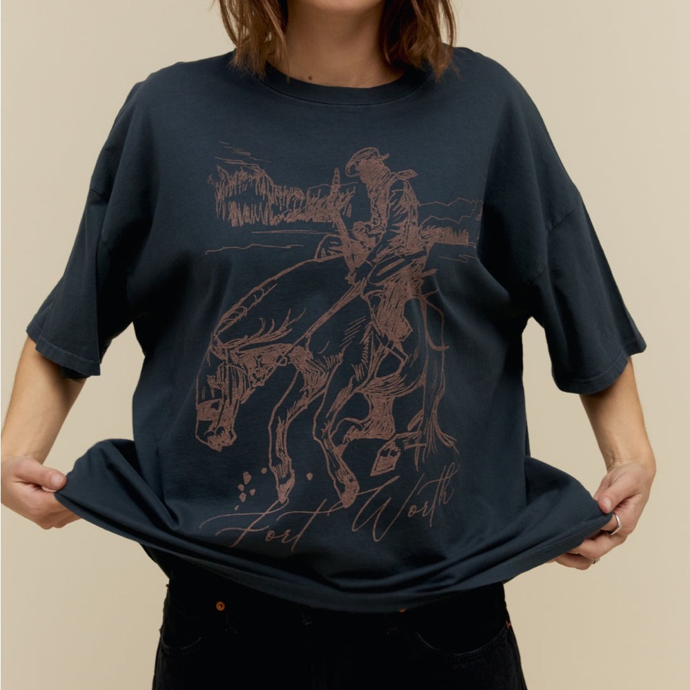 Daydreamer Graphic Cowboy Fort Worth Print T-Shirt - Vintage Black